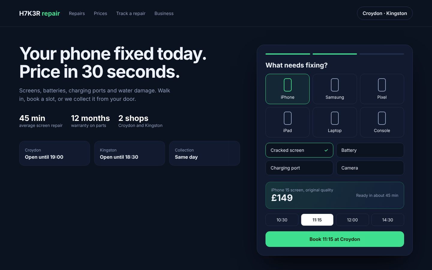 Instant repair quote and booking